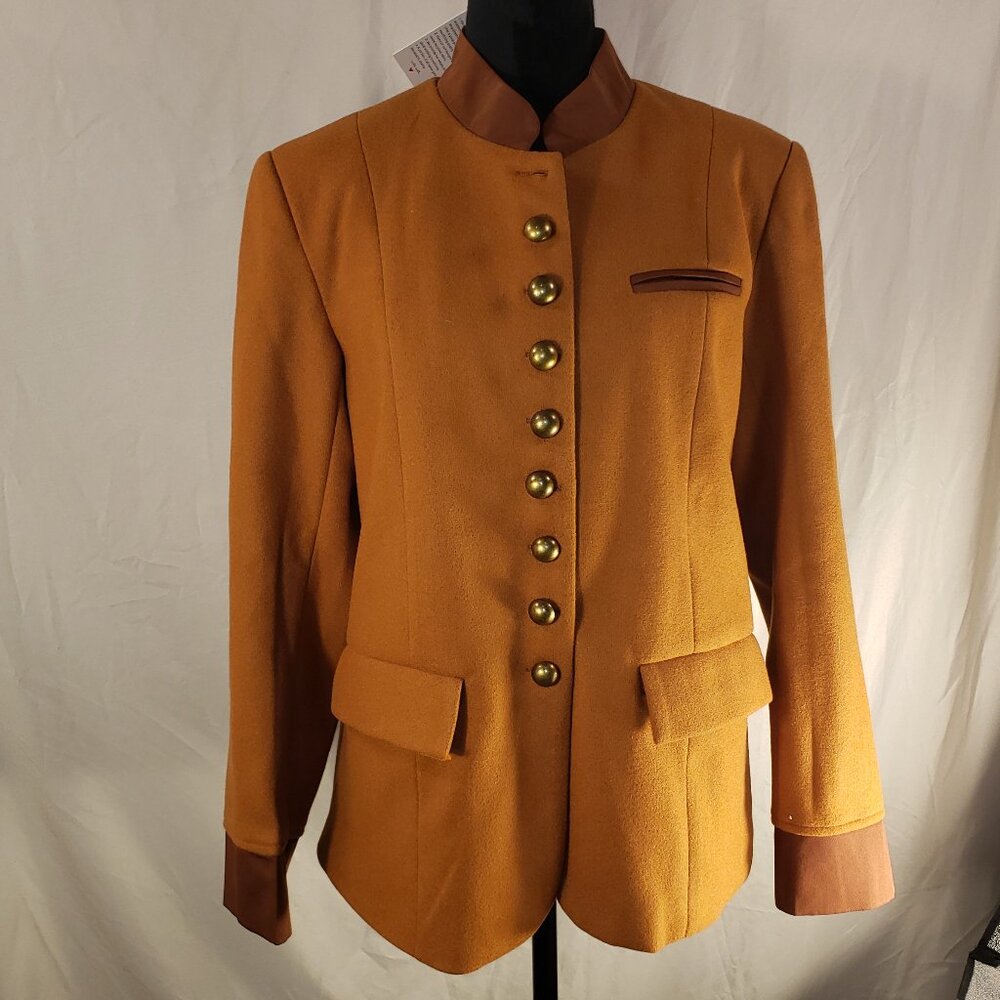 NWT Gold and Brown Button-Down Jacket with Mandarin, Size M